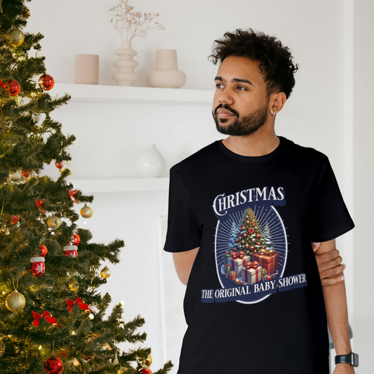 Christmas Baby Shower Unisex Garment-Dyed T-Shirt – Original Holiday Announcement Tee, Christmas Pregnancy Top, Christmas Maternity Shirt