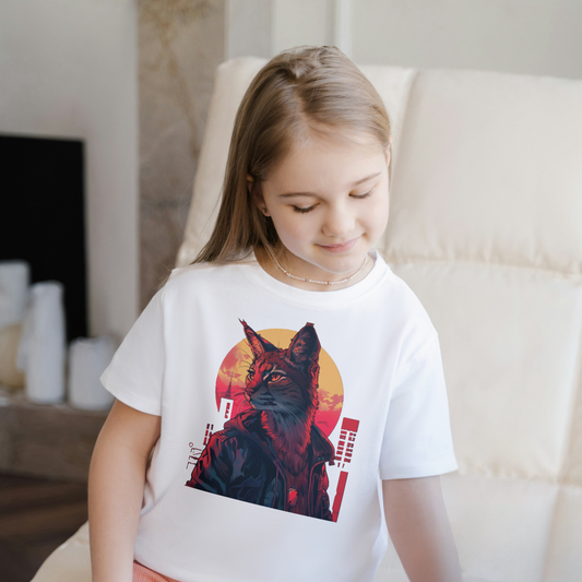 City Kitty -Caracal Kids Tee -Wild Cat Graphic T-Shirt for Boys and Girls, Fun Animal Design Shirt, Kids Animal Lover’s T-shirt, Caracal Top