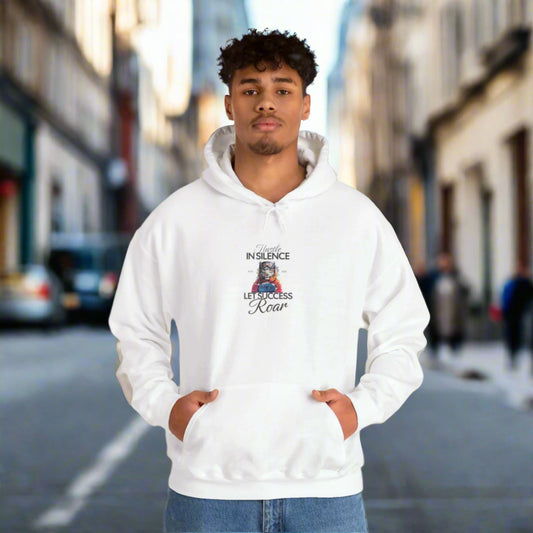 Hustle in Silence Hoodie – Estd 2024 | Let Success Roar | Snow Leopard Stare Graphic Sweatshirt | Snow Leopard Hoodie |  Animal Print Hoodie
