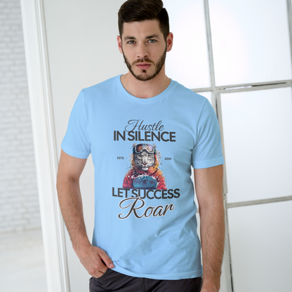 Hustle in Silence Snow Leopard Stare T-Shirt for Adults, Motivational Graphic Tee, Shirt for Men and Women, Adult Wear T-Shirt, Cotton Shirt