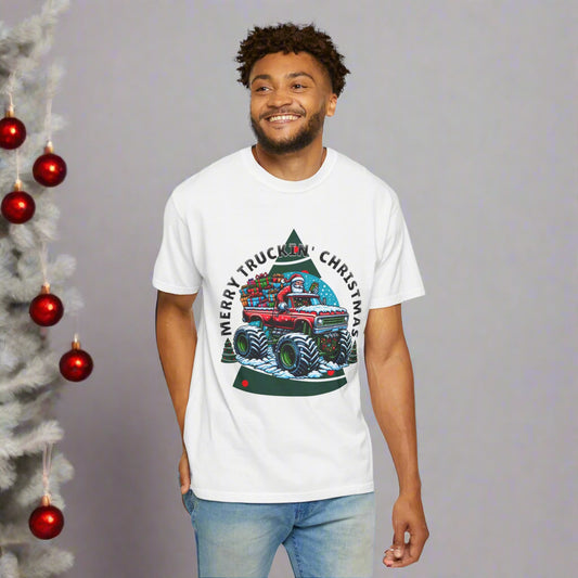 Monster Truck Santa Unisex T-Shirt – Merry Truckin' Christmas, Santa's Ride Holiday Tee, Festive Monster Truck Santa Tee, Santa ride Shirt