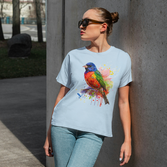 Rainbow Robin Watercolor Unisex T-Shirt, Colorful Bird Art Tee, Unique Bird Lover TShirt, Watercolor Robin Graphic Shirt, Artistic Bird  Tee